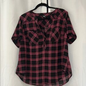 Trendy Black and Pink Plaid Women's Top